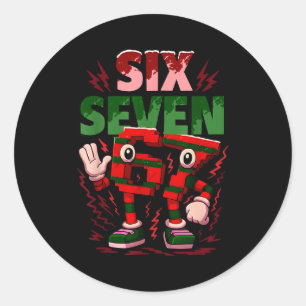 Sticker Rond Meme 6 7 Six Seven Cerveau Italien Noël Rouge