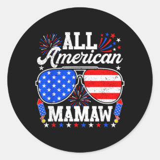 Sticker Rond Mémé américaine 4 juillet lunettes de soleil famil