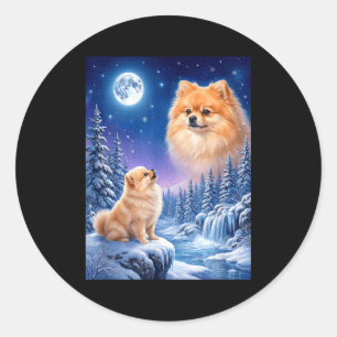 Sticker Rond Mème animal hurle à la lune chien pomeranian