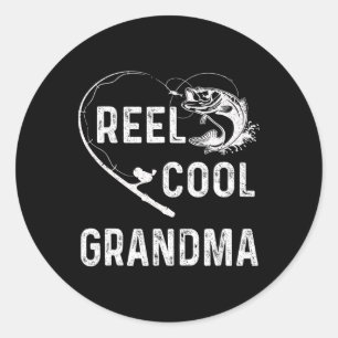 Sticker Rond Mémé cool en bobine Amoureuse de pêche rétro pour