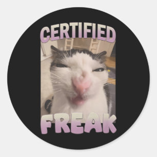 Sticker Rond Mème de chat Freak Certifié Mèmes Offensifs Funn