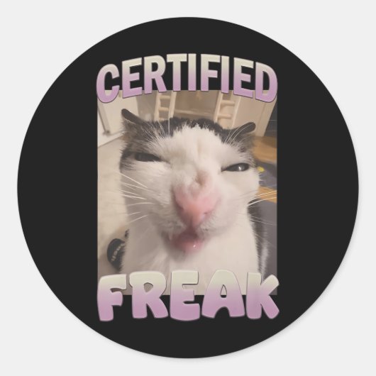 Sticker Rond Mème de chat Freak Certifié Mèmes Offensifs Funn (Devant)