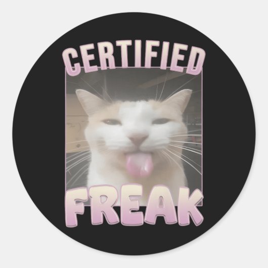 Sticker Rond Mème de chat Freak Funny Certifié (Devant)