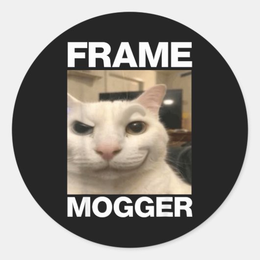 Sticker Rond Mème de chat mogging en cadre (Devant)
