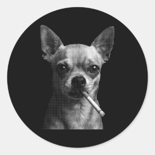 Sticker Rond Mème de chien chihuahua drôle fumeur de cigarette