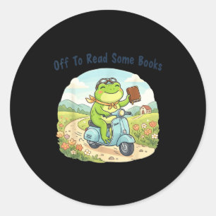 Sticker Rond Meme de grenouille drôle parti lire des livres ama
