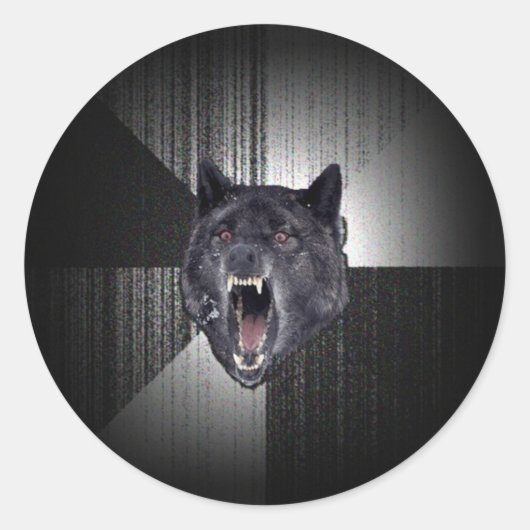 Sticker Rond Mème de loup de folie (Devant)