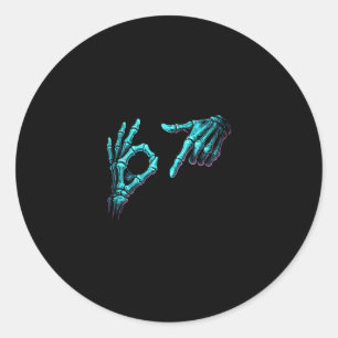 Sticker Rond Mème de main de squelette drôle 67 Gen Alpha Hallo