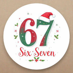 Sticker Rond Mème de Noël mignon six sept 67 6 7 Vacances