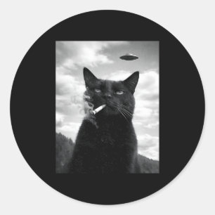 Sticker Rond Mème de selfie d'alien de chat Ufo