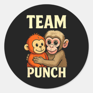Sticker Rond Mème de singe bébé et de jouet en peluche frappé p