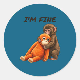 Sticker Rond Mème de singe triste frappé avec un jouet orange j