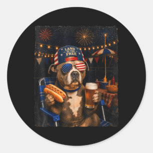 Sticker Rond Mème drôle de Pitbull buvant de la bière Hotdog 25