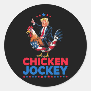 Sticker Rond Mème drôle de poulet jockey Trump