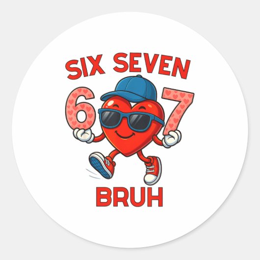 Sticker Rond Meme Funny 67 Six Seven Bruh Heart Valentines Men  (Devant)