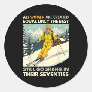 Sticker Rond Mémé maman fait toujours du ski dans les années so
