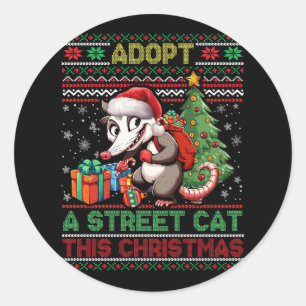 Sticker Rond Mème Noël Adopter Un Chat De Rue Père Noël Opossum