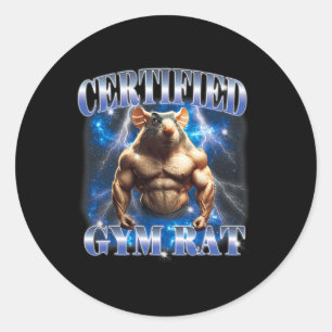 Sticker Rond Mème rat de gym certifié Fitness Bodybuilding Amou