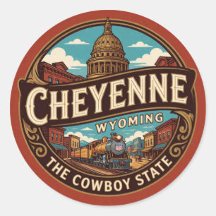 Sticker Rond Mémoire de voyage à Cheyenne Wyoming Capitale de l