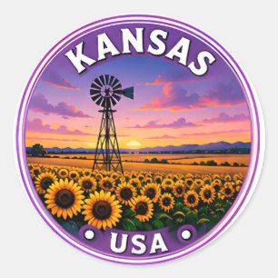 Sticker Rond Mémoire de voyage au cœur de la prairie du Kansas