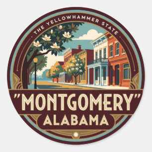 Sticker Rond Mémoire de voyage rétro à Montgomery Alabama Capit