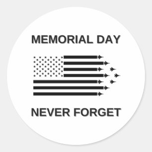 Sticker Rond Memorial Day Never Forget Étoiles et rayures