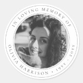 Sticker Rond Mémorial élégant | Funérailles noir et blanc (Devant)