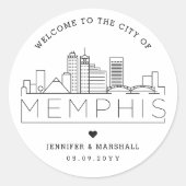 Sticker Rond Memphis Skyline | Message de bienvenue du Mariage (Devant)