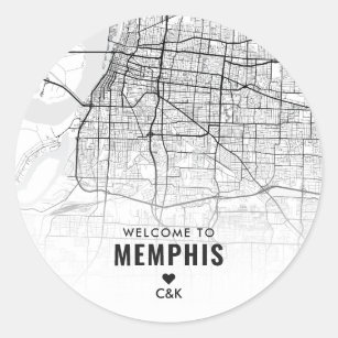Sticker Rond Memphis, Tennessee City Map   Bienvenue Mariage