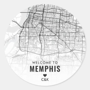 Sticker Rond Memphis, Tennessee City Map   Bienvenue Mariage