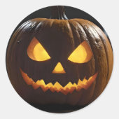 Sticker Rond Menacer Citrouille Halloween, (Devant)