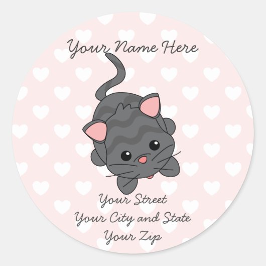 Sticker Rond Mendier Kitty avec les coeurs (Devant)
