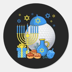 Sticker Rond Menorah de balle de golf juive drôle Happy Hanukka