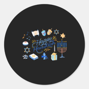 Sticker Rond Menorah drôle Hanukkah 2025 Meowzel Chanukah Juif