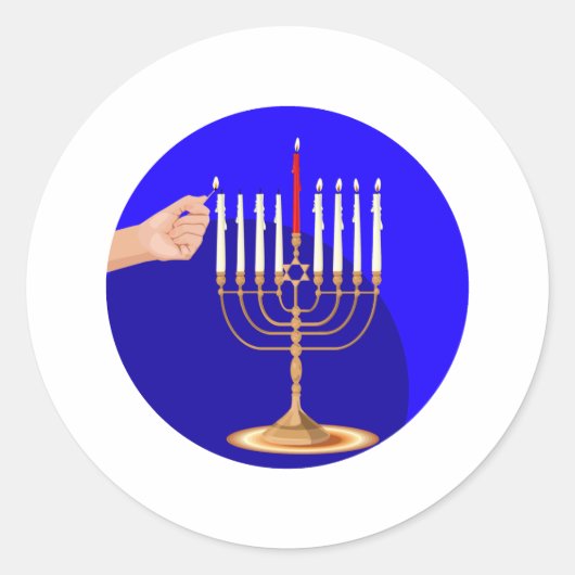 Sticker Rond Menorah en bleu (Devant)