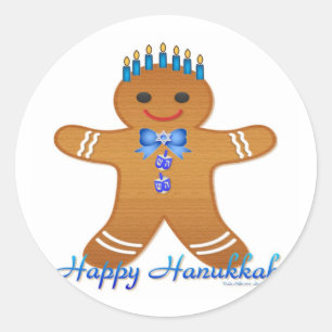 Sticker Rond Menorah homme en pain d'épices Hanukkah joyeux