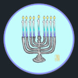 Sticker Rond Menorah lunaire<br><div class="desc">Ces Stickers Classic Round Menorah Whimsical sont la finition parfaite sur vos enveloppes de cartes Hanoukka,  et sur tous vos cadeaux emballés sur papier. Ils se coordonnent avec des cadeaux et des articles en papier dans ma collection Whimsical Menorah Hanoukka et More.</div>