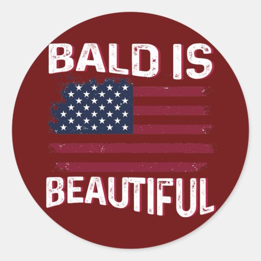 Sticker Rond Mens Bald is beautiful Patriotic American USA (Devant)