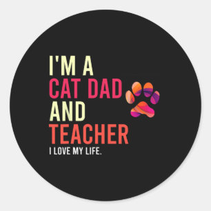 Sticker Rond Mens Chat Papa Enseignant Funny Enseignant Papa Fê