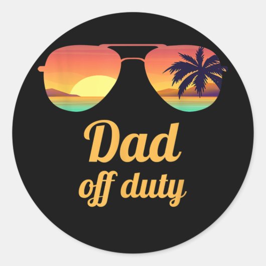 Sticker Rond Mens Dad Off Duty Beach Sunset Sunglasses Funny (Devant)