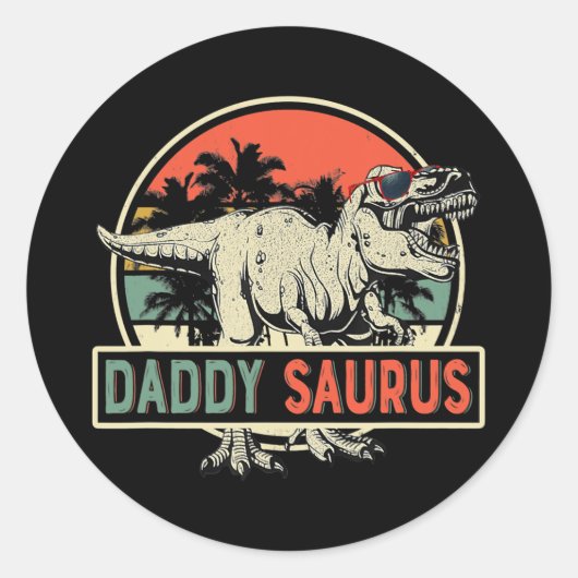 Sticker Rond Mens Daddysaurus T rex Dinosaur Daddy Saurus (Devant)
