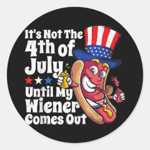 Sticker Rond Mens Drôle 4 juillet Hot Dog Wiener Sortent