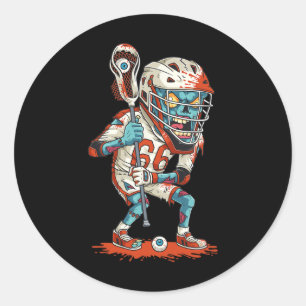 Sticker Rond Mens Drôle Lacrosse Joueur Zombie Lax Lazy Hallowe