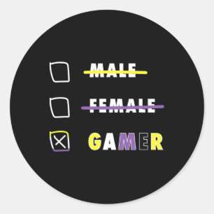 Sticker Rond Mens drôle Nonbinaire Joueur En
