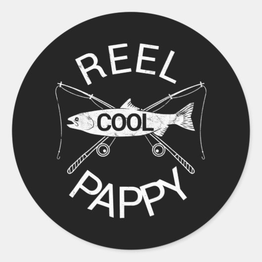 Sticker Rond Mens Father's Day REEL COOL PAPPY Fish Grandpa (Devant)