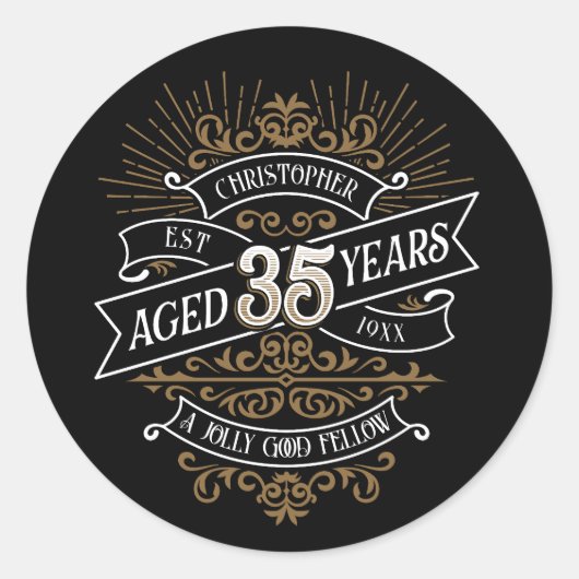 Sticker Rond Mens Funny Whiskey 35e anniversaire (Devant)