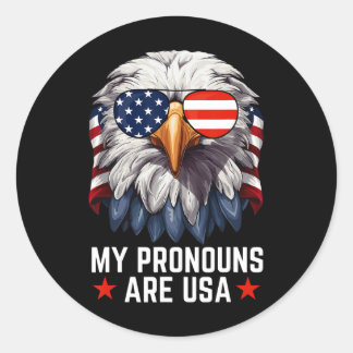 Sticker Rond Mens Mes Pronounes Sont Usa Funny Eagle 4 juillet