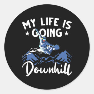 Sticker Rond Mens Mountain Snowboard Ma vie va vers le bas