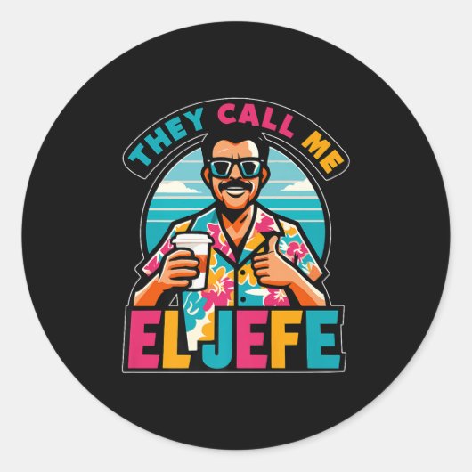 Sticker Rond Mens On M'Appelle El Jefe Le Patron En Espagnol Fu (Devant)