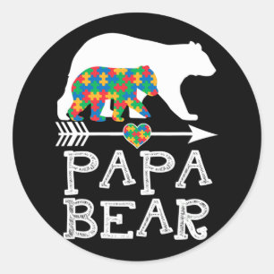 Sticker Rond Mens Papa Ours Autisme Hommes Père Papa Autisme Aw